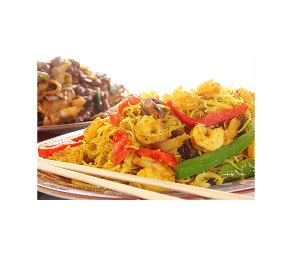 Mayflower Chinese Restaurant, Colourful plate of stir-fried Singapore Vermicelli